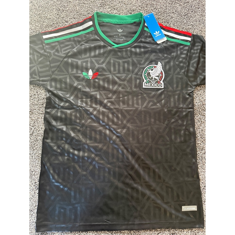 Adidas Mexico Soccer Jersey Mens Medium Black Geometric Climacool Y2K National